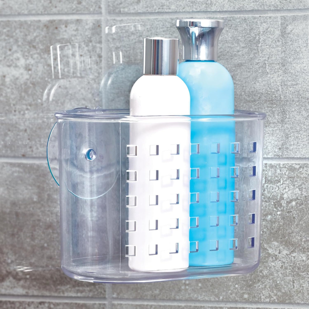 iDesign Small Suction Shower Basket for Bathroom Storage - Set of 2 - Clear - Made in USA