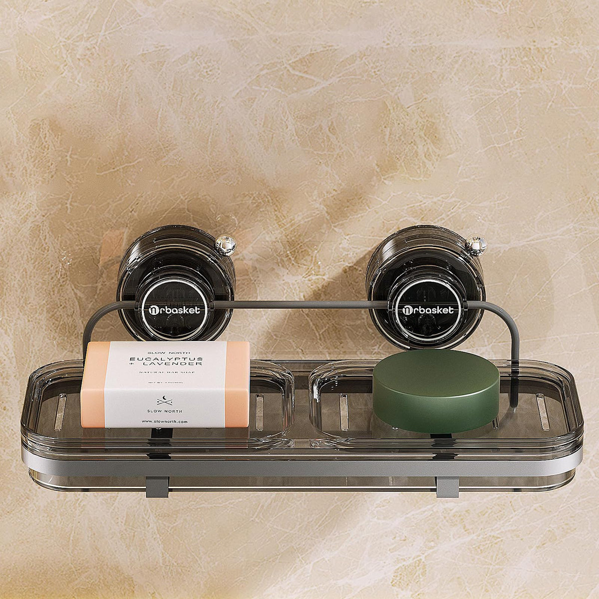 Suction Cup Shower Caddy, Wall Mounted No Drilling Bathroom Shower Organizers Storage Rack, Removable Shelves for Inside the Shower, Black