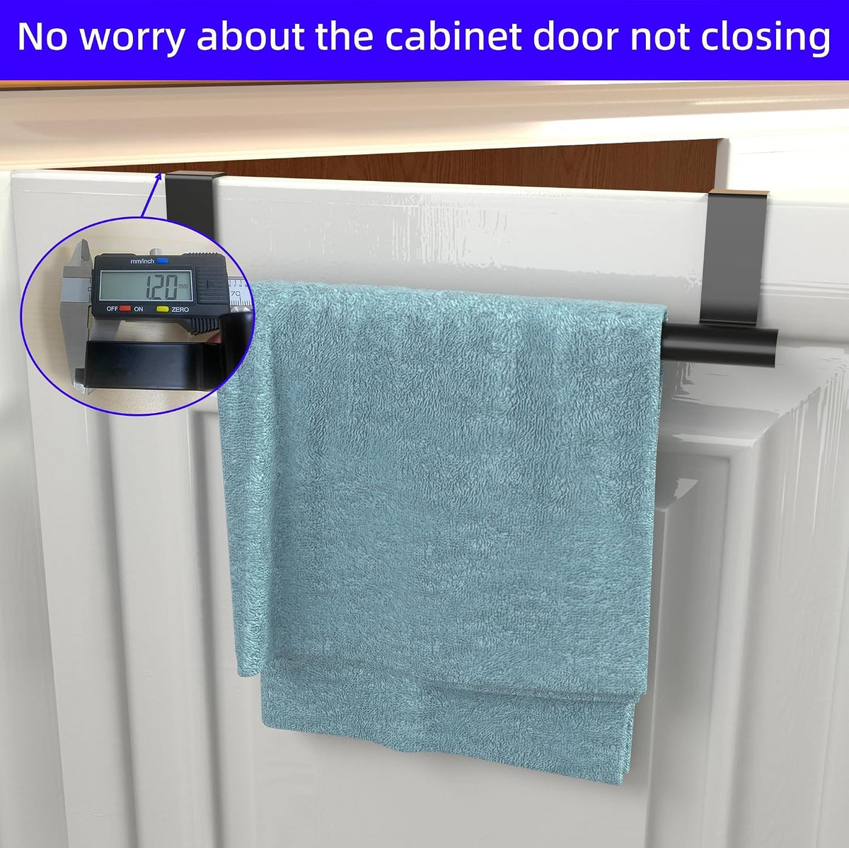 Cabinet Door Towel Bar, Kitchen Towel Holder, Matte Black 2 Pack