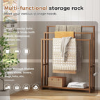 Standing Towel Rack for Bathroom, 39.4''H Bamboo Blanket Racks with Shelf