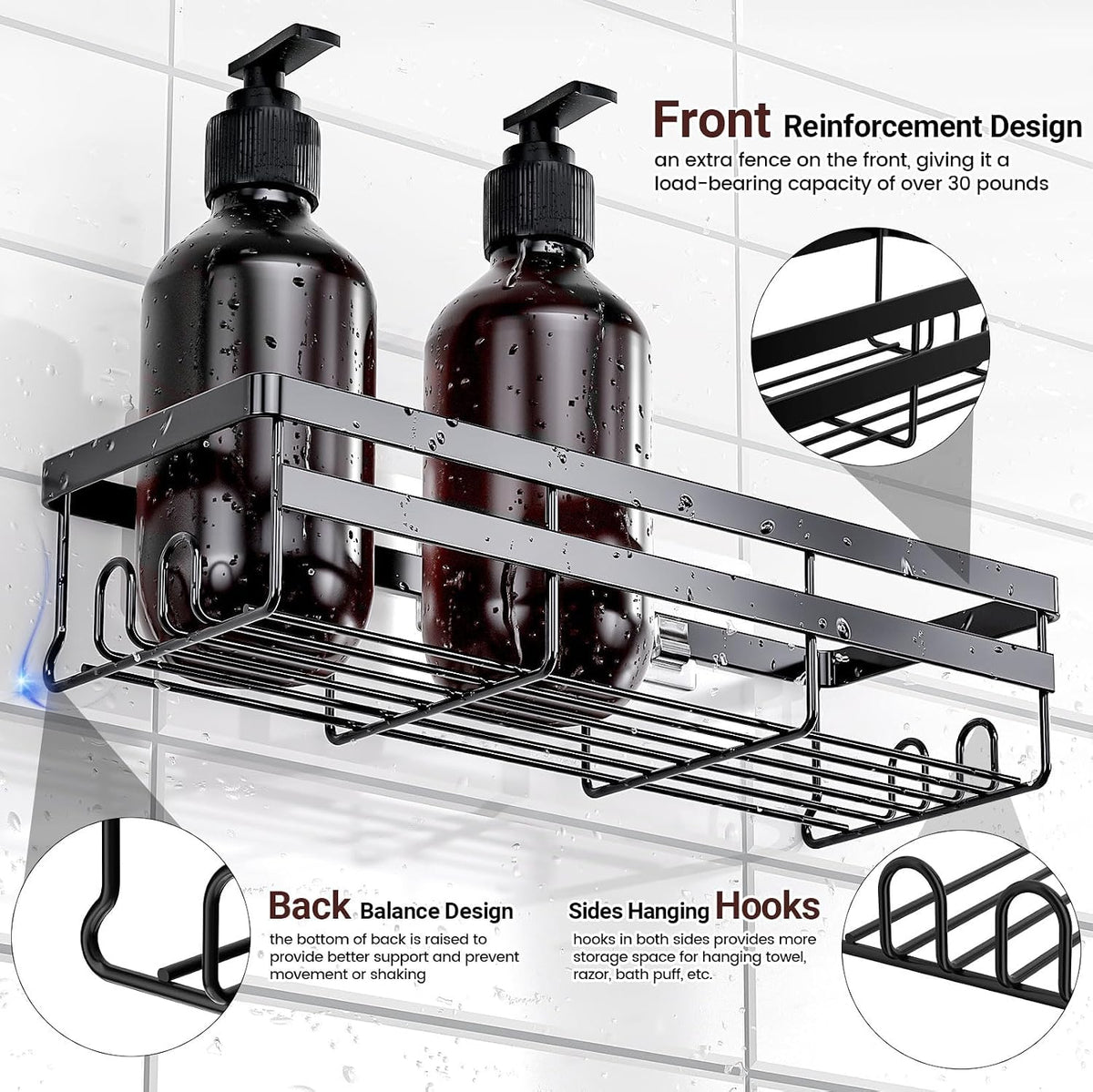 WOWBOX 2 Pack Adhesive Shower Caddies, No Drill Bathroom Shelves, Large