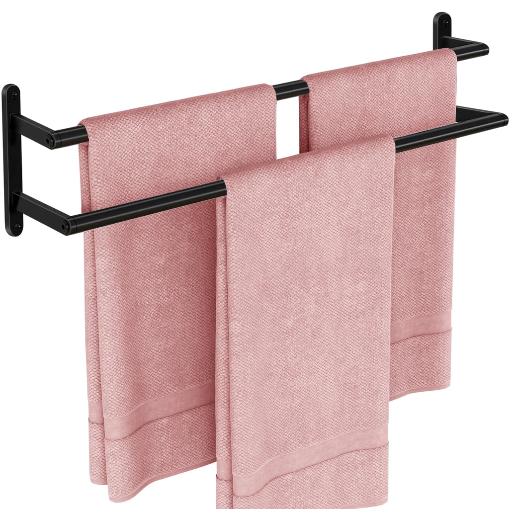 Double Towel Bar, 24Inch Towel Rack for Bathroom, Stainless Steel Double Bath Towel Bar, Wall Mounted Towel Holder, Double Towel Rod Towel Rail Hanger for Wall, Kitchen (Matte Black)