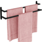 Double Towel Bar, 24Inch Towel Rack for Bathroom, Stainless Steel Double Bath Towel Bar, Wall Mounted Towel Holder, Double Towel Rod Towel Rail Hanger for Wall, Kitchen (Matte Black)