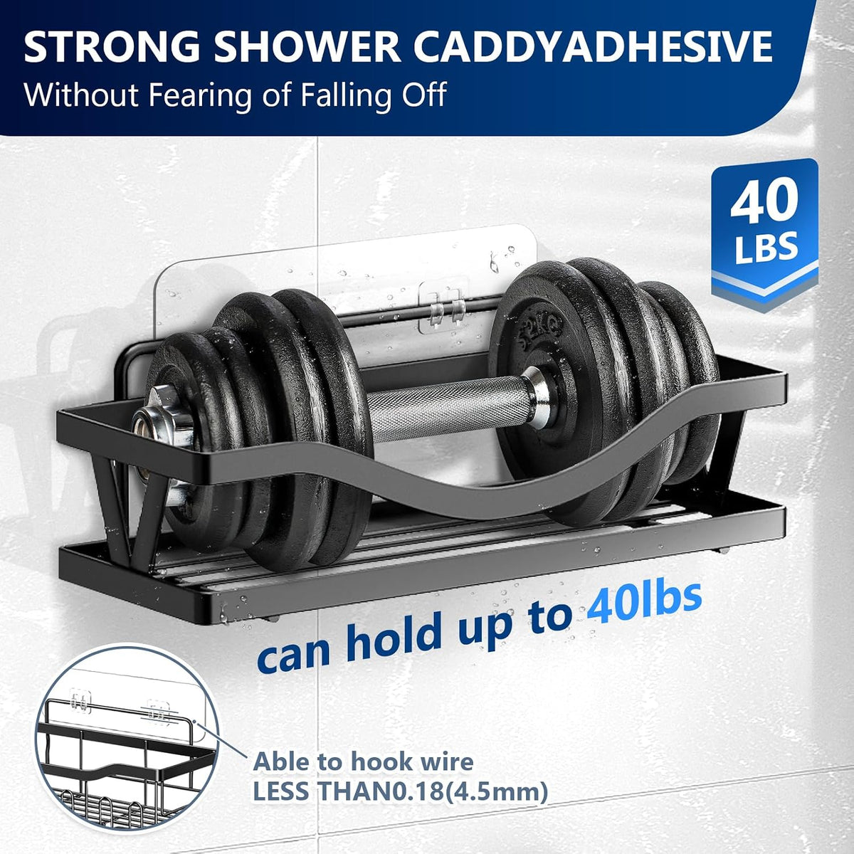 9-Pack Shower Caddy Adhesive Replacement, Transparent Adhesive Hooks Stickers, Strong Hook Strip for Shower Caddy Basket Shelf, Soap Holder, Bathroom Storage Corner Shelves, Kitchen Racks
