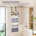 SWTYMIKI Over the Door Towel Rack - 6 Tier Towel Racks for Bathroom Wall Mounted, Towel Holder with Shelf, Hanging Rolled Towel Storage Organizer for Small Bathroom, Camper, RV, Black