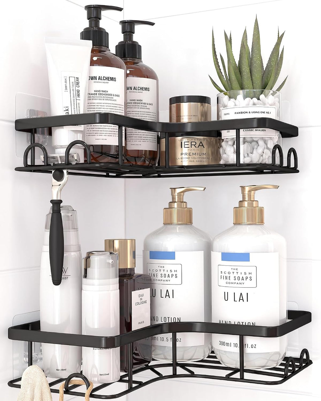 Sakugi Black Corner Shower Caddy Adhesive No Drilling Bathroom Shelves
