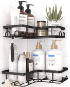Sakugi Black Corner Shower Caddy Adhesive No Drilling Bathroom Shelves