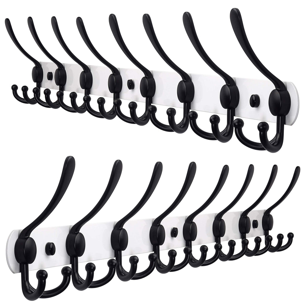 Dseap Coat Rack Wall Mounted - 5 Tri Hooks, Heavy Duty, Stainless Steel, Metal Coat Hook Rail for Coat Hat Towel Purse Robes Mudroom Bathroom Entryway (Black, 2 Packs)