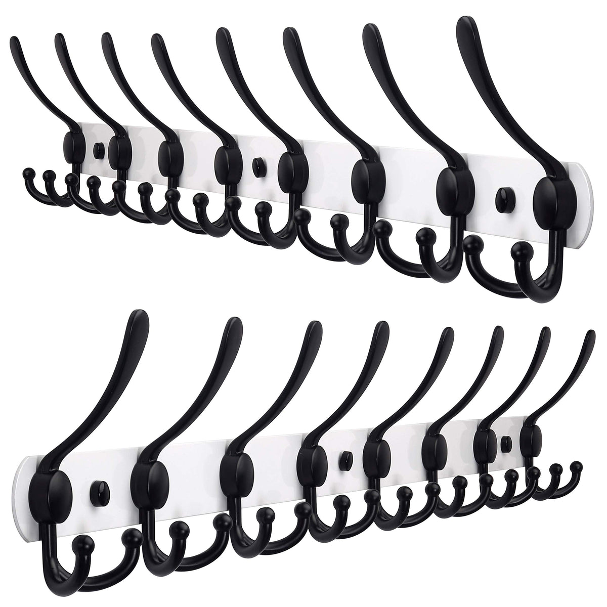 Dseap Coat Rack Wall Mounted - 5 Tri Hooks, Heavy Duty, Stainless Steel, Metal Coat Hook Rail for Coat Hat Towel Purse Robes Mudroom Bathroom Entryway (Black, 2 Packs)