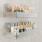 Shower Caddy Suction Cup Bathroom Shower Organizer for Bathroom Storage & Home Decor & Kitchen No Drilling Large Capacity Removable and Reusable Shower Shelves for Inside Shower. (clear, square)