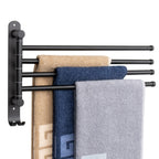 NearMoon Swivel Towel Rack, 13.8" Thicken 304 Stainless Steel 4-Arm Towel Bar, Space Saving Wall Mounted Towel Holder with Hook, Rustproof Swing Out Towel Hanger for Bathroom, Kitchen (Matte Black)
