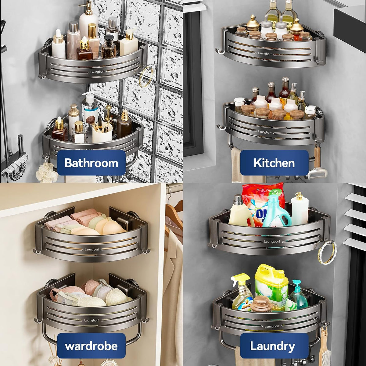 Corner Shower Caddy Suction Cup, Gray (2 Pack)