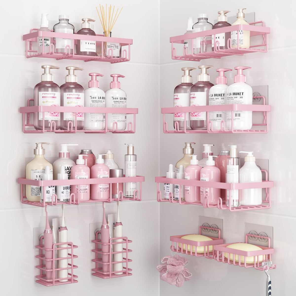 Liuoud 5 Pack Shower Caddy for Inside Shower, Gold Bathroom Storage Decor