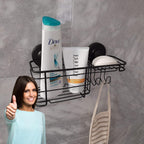 Gecko-Loc Large Combo suction cup wall mount bathroom shower caddy - shampoo storage basket shelf organizer caddie bath shelves - Black