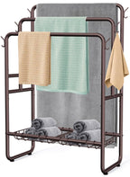 Kayfia 40'' Freestanding 3 Tier Metal Towel Rack, 2 Baskets & 6 Hooks