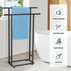 2-Tier Tall Towel Rack for Bathroom, Freestanding Towel Stand Drying Rack for Oversized Bath Towels, Poolside, Bathroom, Black, ALHAKIN