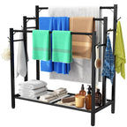 HavenlyYouth 3 Tier Towel Rack with Large Storage & 6 Hooks, Blanket Rack for Oversized Bath Towels, Free Standing Pool Towel Rack Stand for Bathroom Pool Indoor/Outdoor, 35.8" H x 31.5" L x 11.8" W