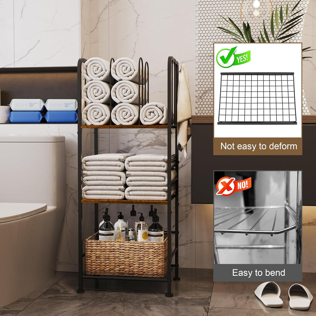 3-Tier Freestanding Cabinet Towel Rack Metal Stand