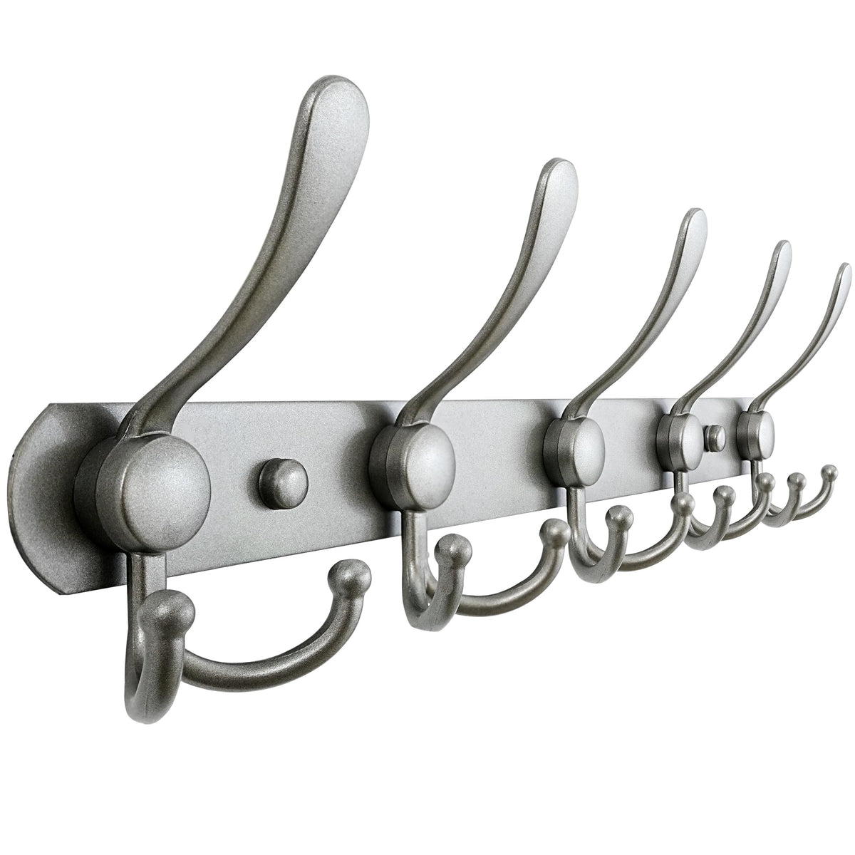 Dseap Coat Rack Wall Mounted - 5 Tri Hooks, Heavy Duty, Stainless Steel, Metal Coat Hook Rail for Coat Hat Towel Purse Robes Mudroom Bathroom Entryway (Black, 2 Packs)