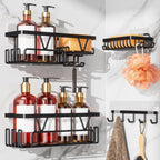 KEGII Suction Cup Shower Caddy with Soap & Razor Holder, Hooks, Cream White