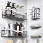 EUDELE Adhesive Shower Caddy, 5 Pack Rustproof Stainless Steel Bath Organizers With Large Capacity, No Drilling Shelves for Bathroom Storage & Home Decor