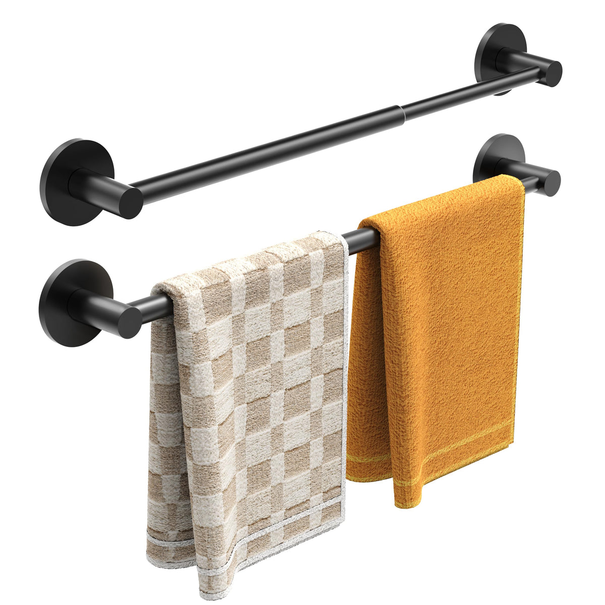 Towel Bar, Adhesive or Drill Wall Mount, Matte Black, 1 Pack