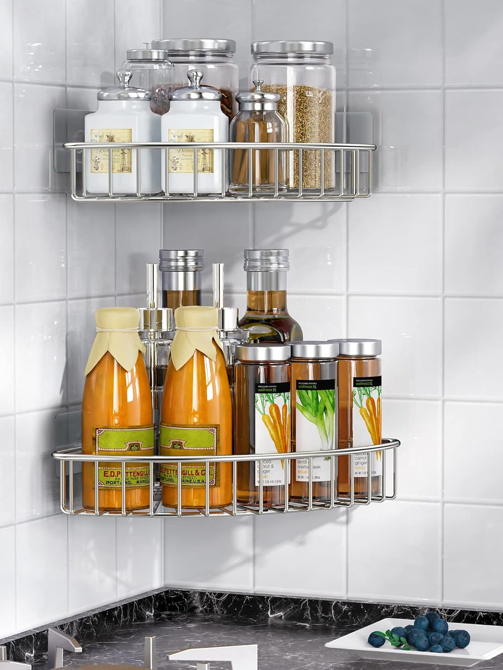 SMARTAKE 2-Pack Corner Shower Caddy, SUS304 Stainless Steel, Silver