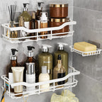 OMAIRA 3-Pack Shower Caddy with Soap Holder, Adhesive Rustproof No-drill Strudy Loading Inside Shower Organizer Shelves Rack Storage Bathroom Organization for Smooth Wall Glass Tile, Black (X-Large)