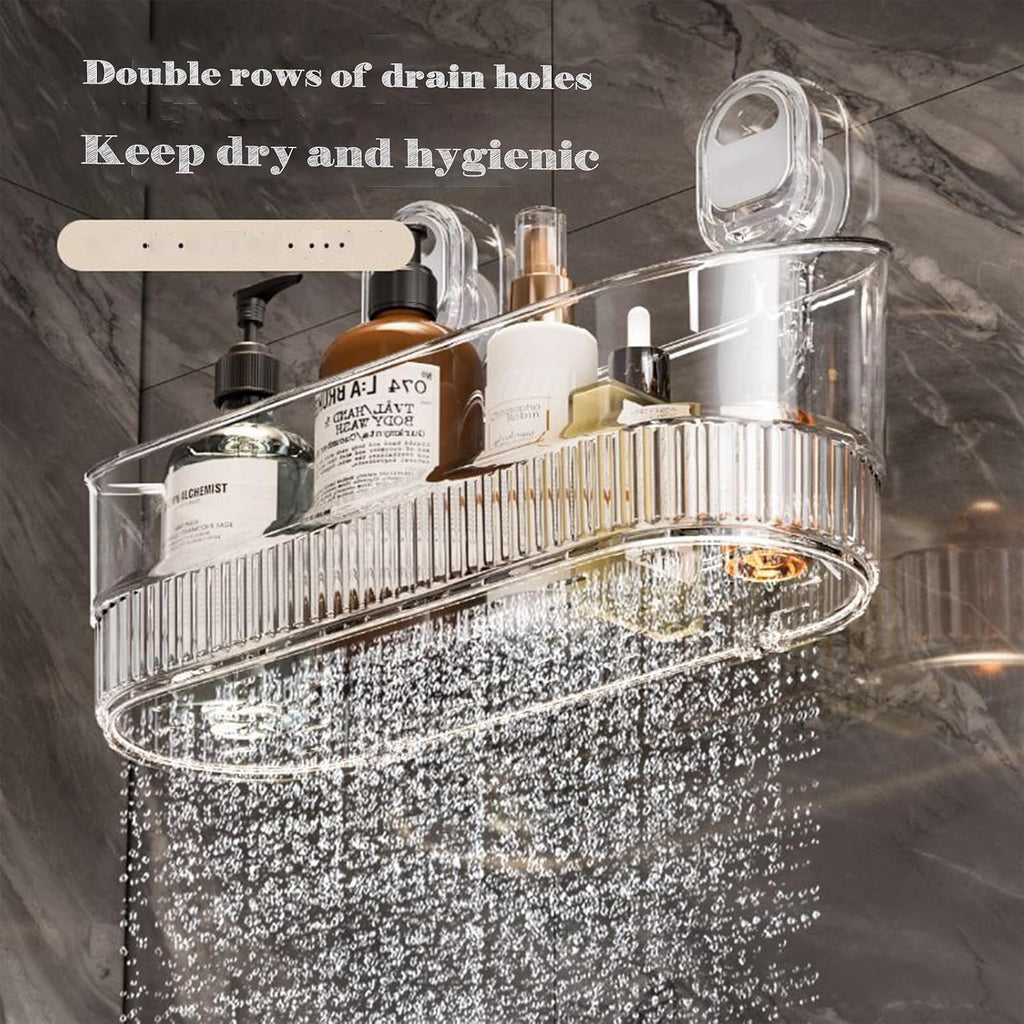 Suction Shower Caddy No Drill, Heavy Duty Bathroom Wall Shelf with Drain