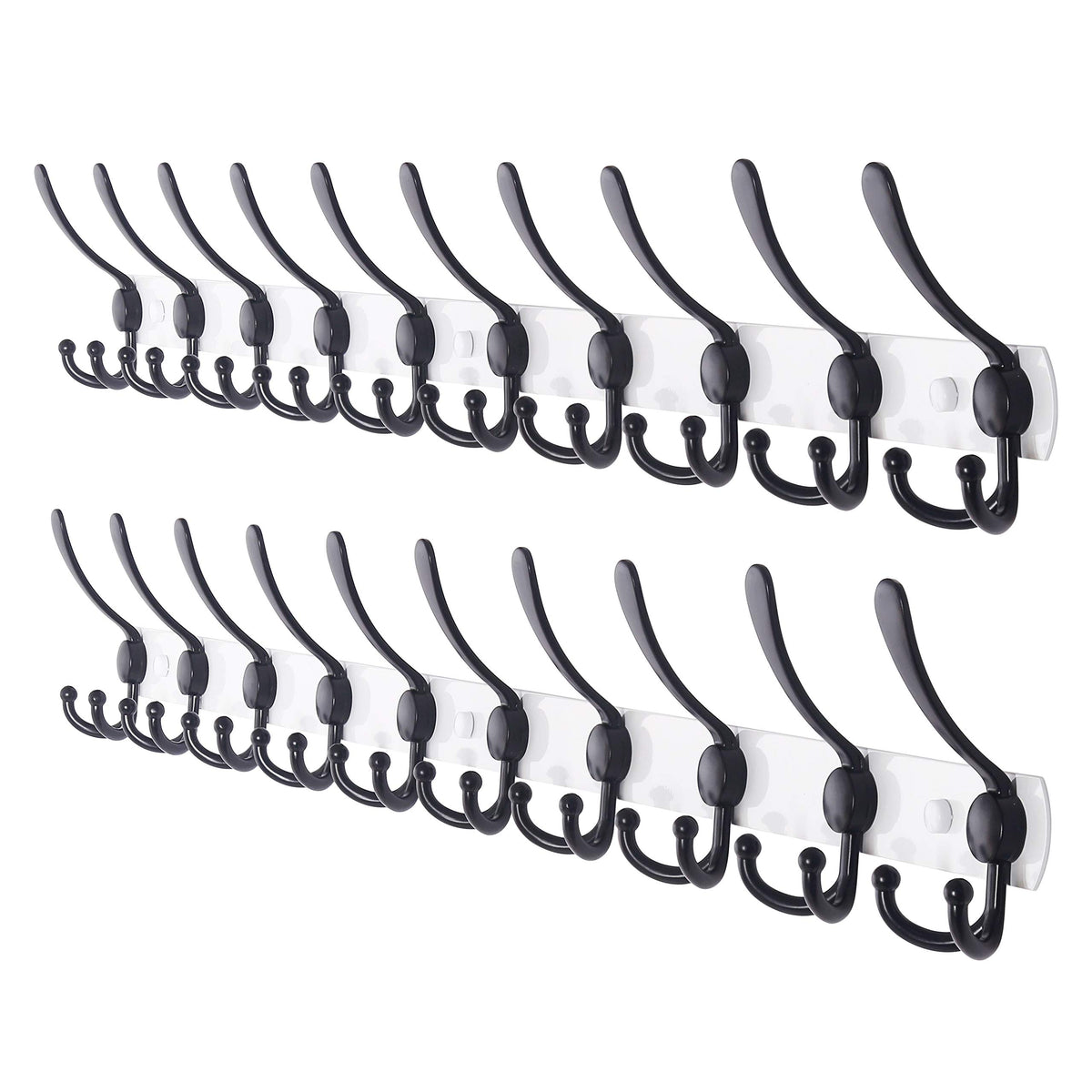Dseap Coat Rack Wall Mounted - 5 Tri Hooks, Heavy Duty, Stainless Steel, Metal Coat Hook Rail for Coat Hat Towel Purse Robes Mudroom Bathroom Entryway (Black, 2 Packs)