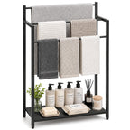 16.9" W Freestanding Towel Rack with Rustic Brown Wood Shelf