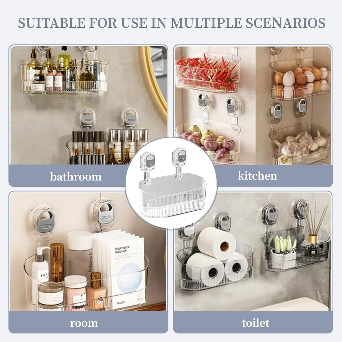 No-Drill Wall Mount Storage Box with Wave-Grip Suction Cups