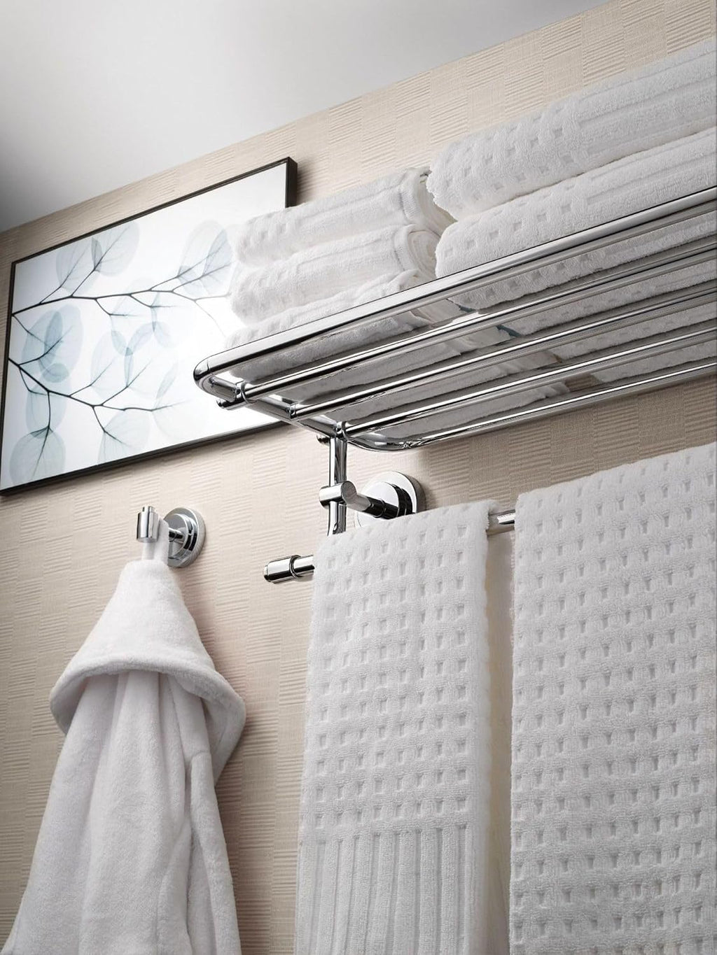 Moen Iso Chrome 24-Inch Wide Bathroom Hotel-Style Towel Shelf with Towel Bar, DN0794CH