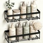 Moforoco Shower Caddy Shelf Organizer Rack, Self Adhesive Black Bathroom Shelves Basket, Home Farmhouse Wall Inside Organization and Storage Decor Rv Accessories, First Camper Apartment Essentials