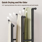 ELYKEN 3 Tier Freestanding Towel Rack with Shelf, 40" H Towel Stand, Black
