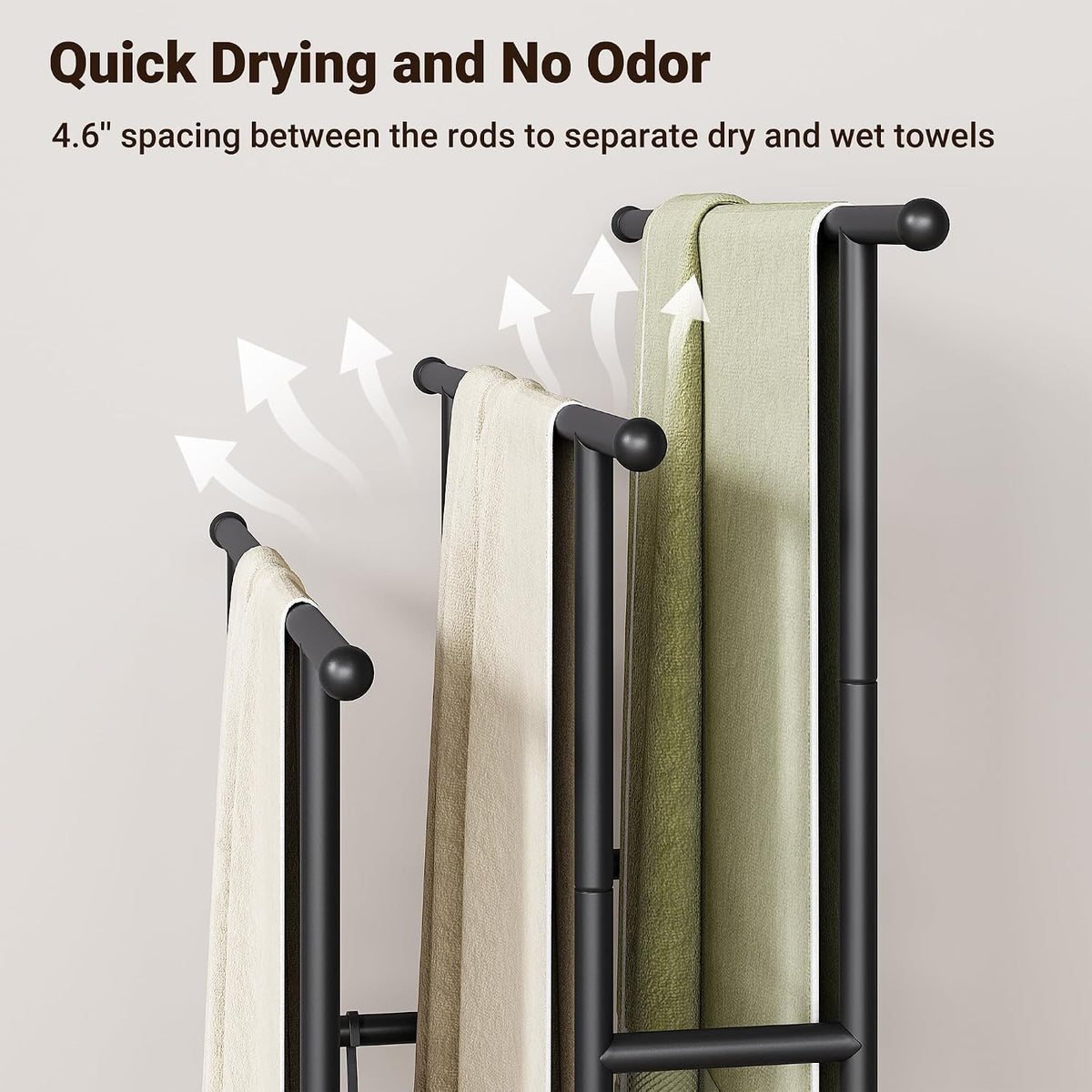 ELYKEN 3 Tier Freestanding Towel Rack with Shelf, 40" H Towel Stand, Black