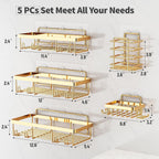 Liuoud 5 Pack Shower Caddy for Inside Shower, Gold Bathroom Storage Decor