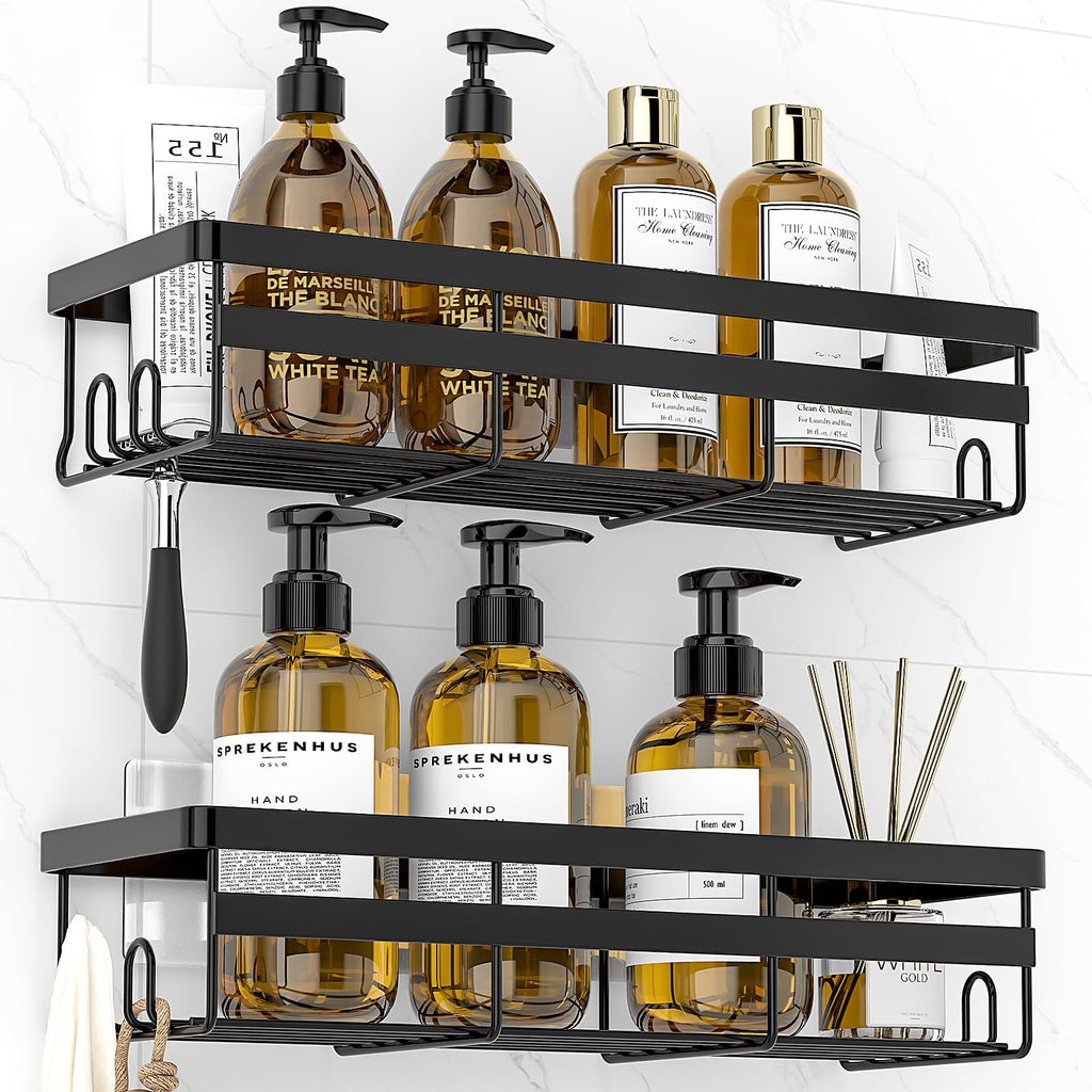WOWBOX 2 Pack Adhesive Shower Caddies, No Drill Bathroom Shelves, Large
