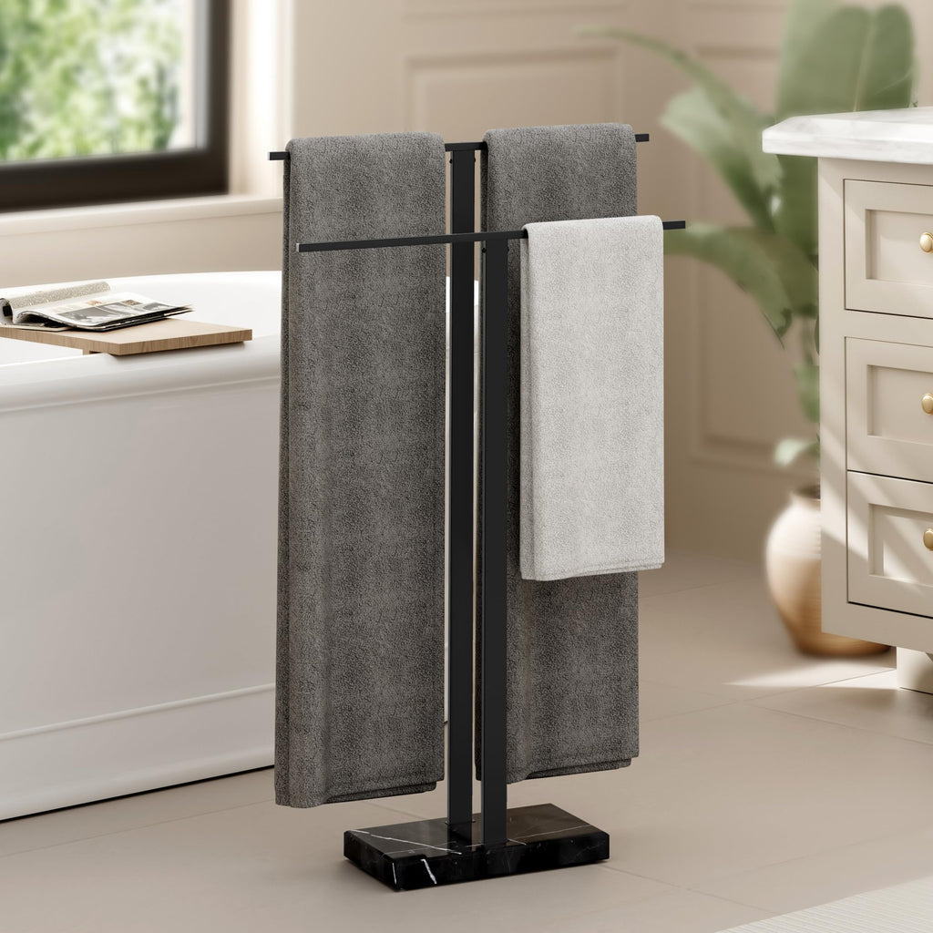 KES Standing Towel Racks for Bathroom 2-Tier, Floor Towel Rack Stand with Heavy Marble Base, Upgrade Steady Freestanding Design, Pro-Grade 18/8 Stainless Steel Brushed Finish, BTH217-2