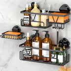 KEGII Suction Cup Shower Caddy, 3 Pack Bathroom Organizer, Matte Black