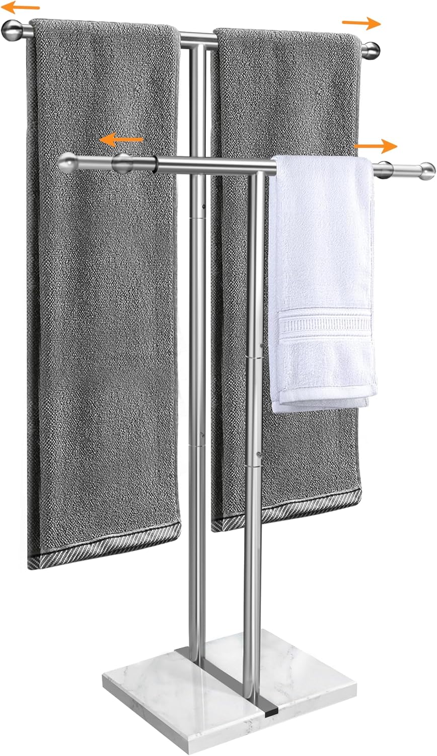 Kayfia 40'' Stainless Steel Towel Rack, Weighted Marble Base, 2 Tier