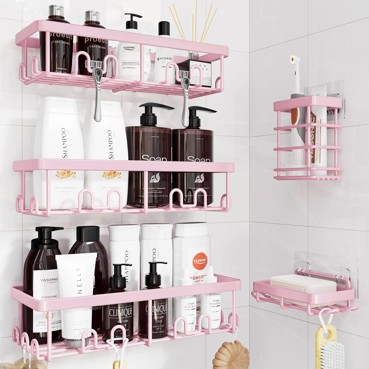 YASONIC Shower Caddy Adhesive, Rustproof Shower Organizer, Wall Shower Rack