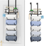 SWTYMIKI Over the Door Towel Rack - 6 Tier Towel Racks for Bathroom Wall Mounted, Towel Holder with Shelf, Hanging Rolled Towel Storage Organizer for Small Bathroom, Camper, RV, Black