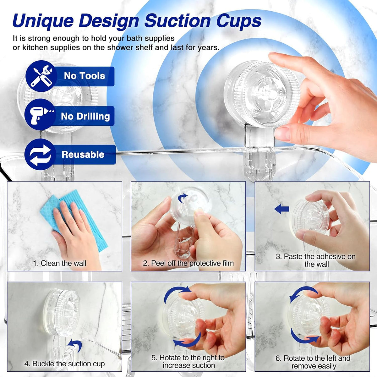 HYBRIDEAS Clear Shower Caddy Suction Cup Shelf Organizer with Hooks Removable Shower Basket Light Luxury Style Punch-Free Dorm Wall Storage Rack for Kitchen Bathroom Set of 3