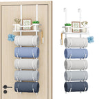 SWTYMIKI Over the Door Towel Rack - 6 Tier Towel Racks for Bathroom Wall Mounted, Towel Holder with Shelf, Hanging Rolled Towel Storage Organizer for Small Bathroom, Camper, RV, Black