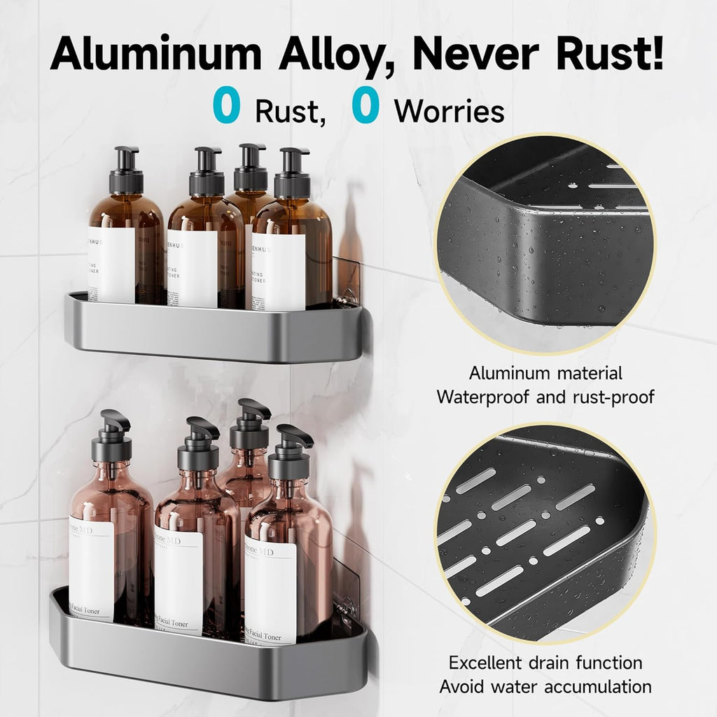 Veken Aluminum Corner Shower Caddy 4-Pack, Never Rust&Large Capacity, Grey