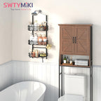 SWTYMIKI Shower Caddy Hanging Organizer - 3-Tier Rustproof Shower Organizer Over Showerhead with Adjustable Baskets, 24 Hooks, Soap & Razor Holder - No Drill Large Bathroom Storage Rack, Black
