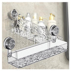 Corrugated Suction Cup Storage Holder Corner Shower Caddy Large Organizer Bathroom Shelf Clear Acrylic Shower Tray Shelves Inside Floating Shower Wall Shelf Bath Basket Rack Heavy Duty (Corner-Grey)