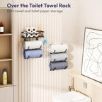 SWTYMIKI Over the Door Towel Rack - 6 Tier Towel Racks for Bathroom Wall Mounted, Towel Holder with Shelf, Hanging Rolled Towel Storage Organizer for Small Bathroom, Camper, RV, Black