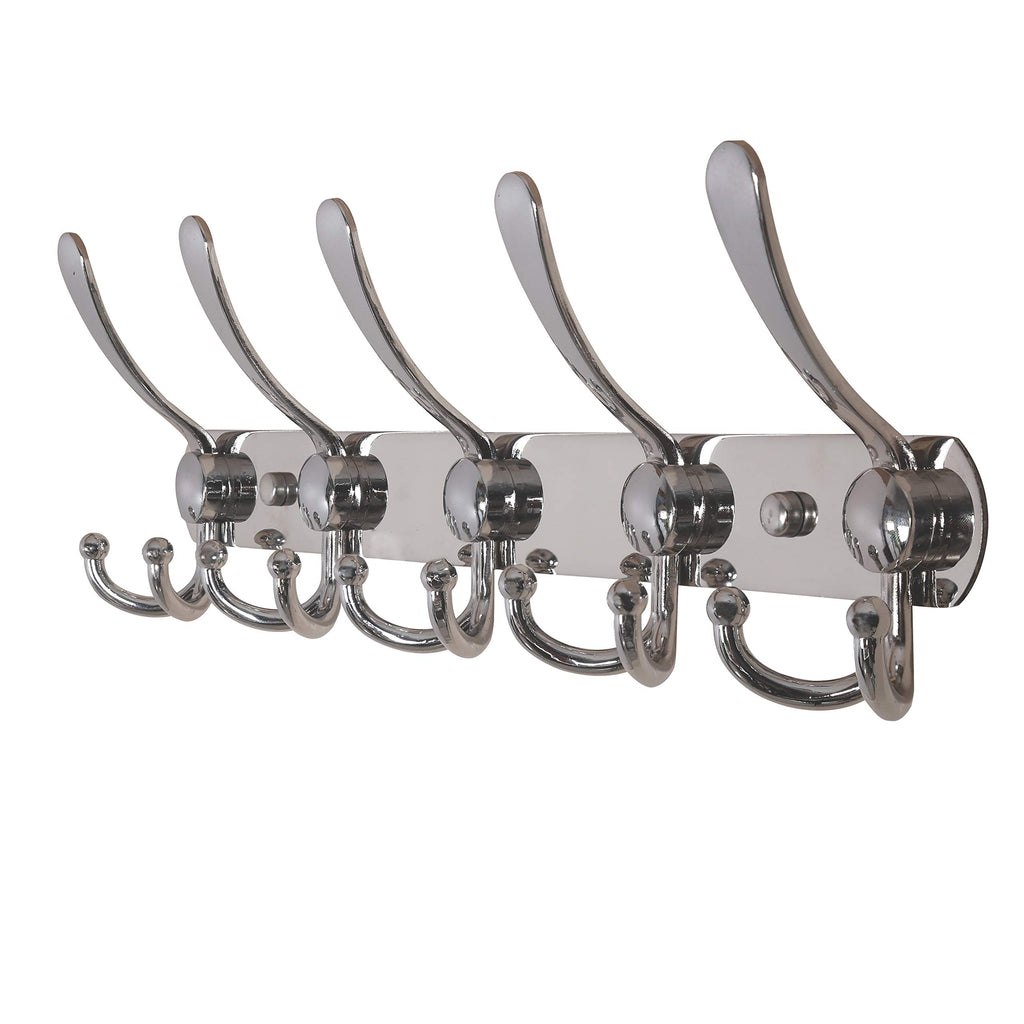 Dseap Coat Rack Wall Mounted - 5 Tri Hooks, Heavy Duty, Stainless Steel, Metal Coat Hook Rail for Coat Hat Towel Purse Robes Mudroom Bathroom Entryway (Black, 2 Packs)